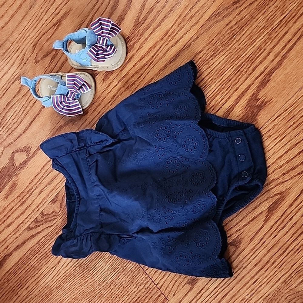 Carter's 3 month navy dress/onesie. With sandals